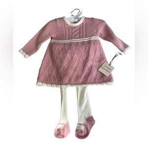 Catherine Malandrino Sweater Dress, Tights And Hat Set Size 3-6 Months New